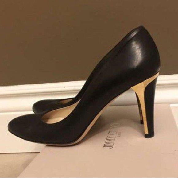 Black Leather Gold Metal Jimmy Choo Heels Size 37 - Picture 4 of 4